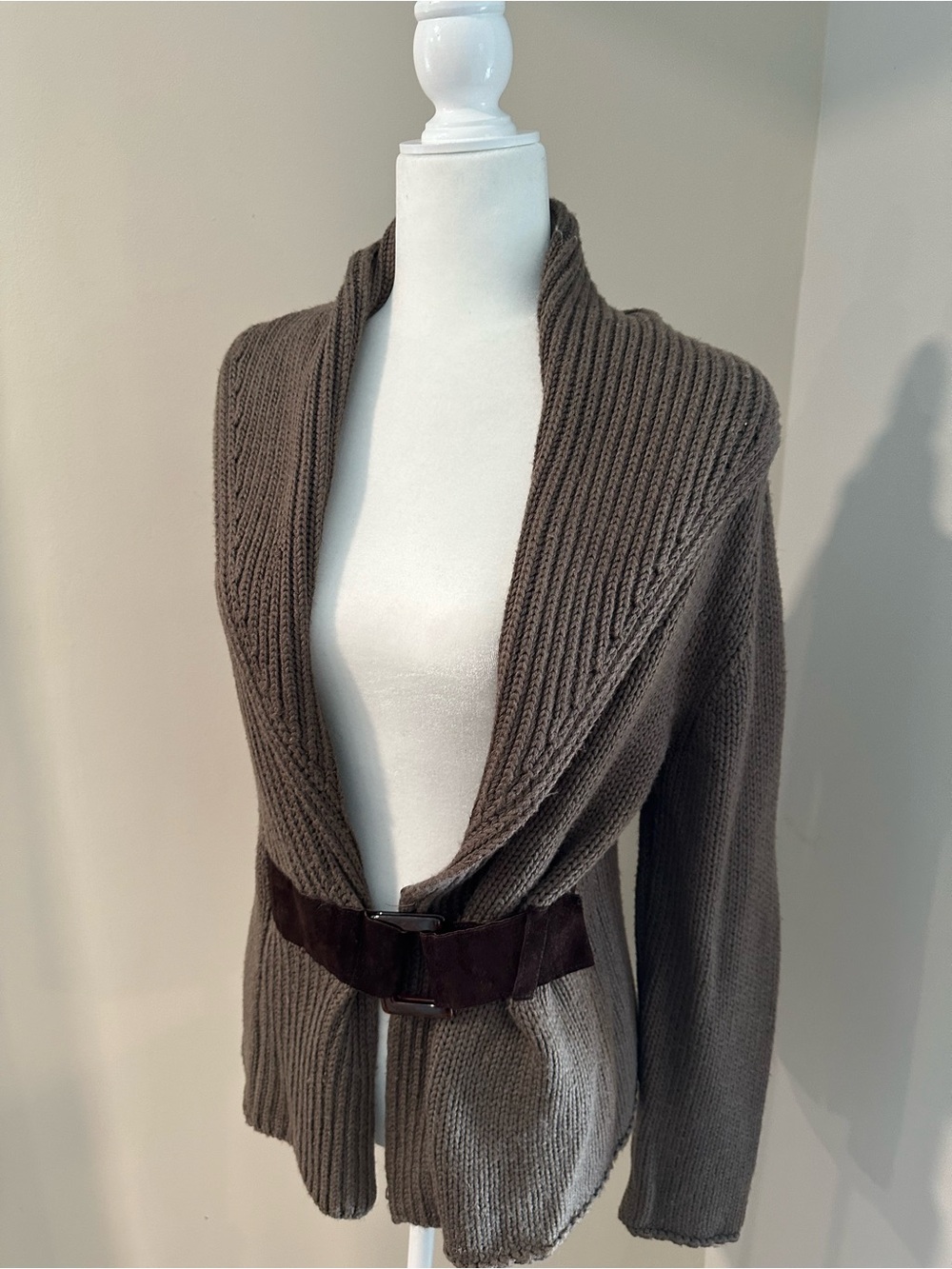 Willi Smith Brown Open-Front Shawl Collar Cardigan